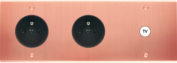 Façade confidence laiton cuivre satiné triple horizontale prise 2p+t prise 2p+t 1 prise tv a vis