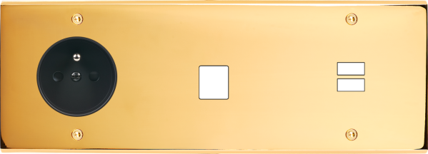 Façade confidence laiton or miroir triple horizontale prise de courant 2p+t 1 média ouverture pour chargeur double usb vis - Modelec - 334421