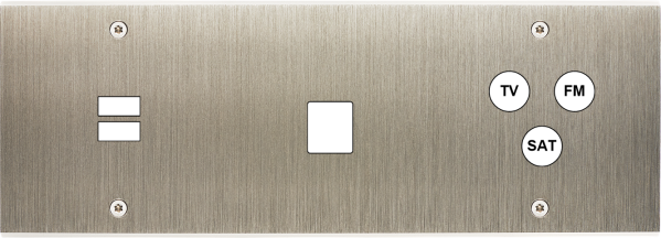 Façade confidence laiton acier brossé triple horizontale ouverture pour chargeur double usb 1 média 1 tv-fm-sat vis