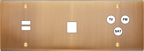Façade confidence laiton vieux bronze triple horizontale ouverture pour chargeur double usb 1 média 1 tv-fm-sat vis