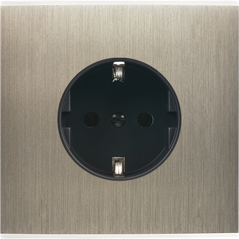Façade confidence laiton acier brossé simple 1 prise schuko magnétique