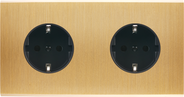 Façade confidence laiton brossé double horizontale 1 prise schuko 1 prise schuko  - Modelec - 260410M-K