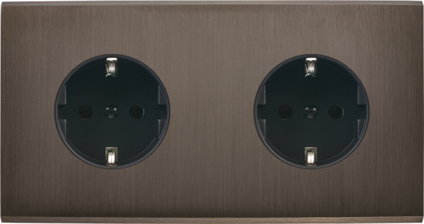 Façade confidence laiton canon de fusil double horizontale 1 prise schuko 1 prise schuko  - Modelec - 260414M-K