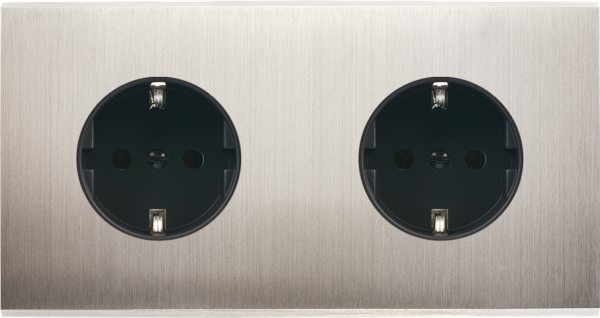 Façade confidence laiton nickel satiné double horizontale 1 prise schuko 1 prise schuko 