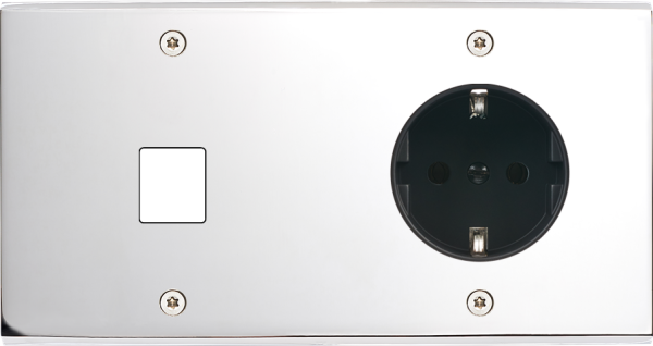 Façade confidence laiton chrome double horizontale 1 média prise schuko 2p+t à vis - Modelec - 276415-K Façade confidence laiton chrome double horizontale 1 média prise schuko 2p+t à vis - Modelec - 276415-K