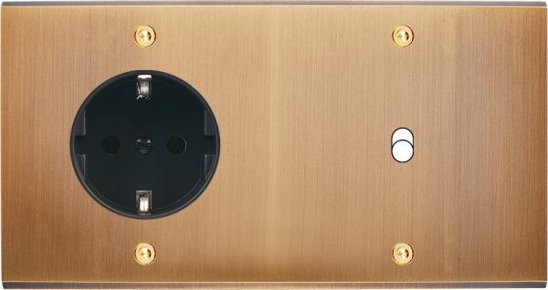 Façade confidence laiton vieux bronze double horizontale prise schuko 2p+t 1 basculeur à vis
