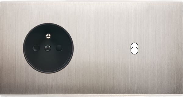 Façade confidence laiton nickel satiné double horizontale prise de courant 2p+t 1 basculeur  - Modelec - 277418M