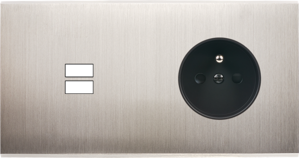Façade confidence laiton nickel satiné double horizontale ouverture pour chargeur double usb prise de courant 2p+t  - Modelec - 295418M