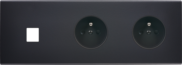 Façade confidence laiton noir mat triple horizontale 1 média prise de courant 2p+t prise de courant 2p+t  - Modelec - 301408M
