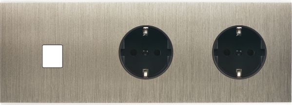 Façade confidence laiton acier brossé triple horizontale 1 média prise schuko 2p+t prise schuko 2p+t 