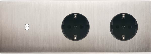 Façade confidence laiton nickel satiné triple horizontale 1 basculeur 1 prise schuko 1 prise schuko 