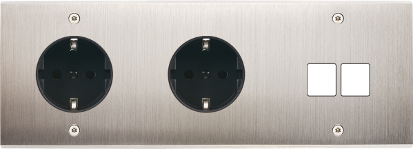 Façade confidence laiton nickel satiné triple horizontale 1 prise schuko 1 prise schuko 2 media à vis