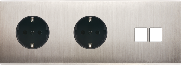 Façade confidence laiton nickel satiné triple horizontale 1 prise schuko 1 prise schuko 2 media 