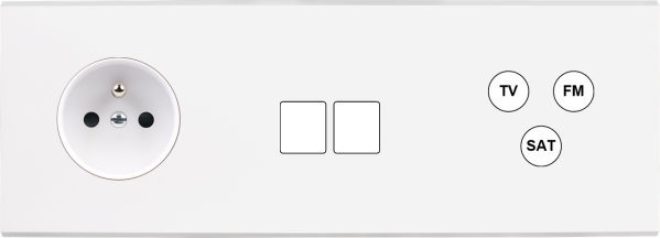 Façade Confidence Laiton  Blanc triple horizontale PC 2 MEDIA TV-FM-SAT sans vis (325-413M)