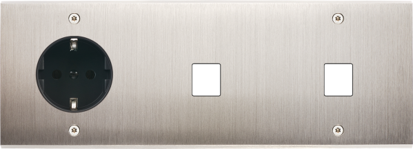 Façade confidence laiton nickel satiné triple horizontal 1 prise schuko 1 media 1 media à vis - Modelec - 326418-K