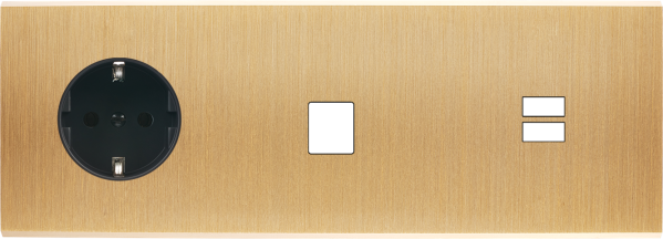 Façade confidence laiton brossé triple horizontale prise schuko 2p+t 1 média ouverture pour chargeur double usb  - Modelec - 334410M-K