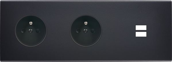 Façade confidence laiton noir mat triple horizontale prise de courant 2p+t prise de courant 2p+t ouverture pour chargeur double usb  - Modelec - 337408M