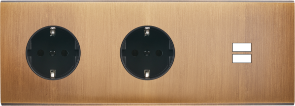 Façade confidence laiton vieux bronze triple horizontale prise schuko 2p+t prise schuko 2p+t ouverture pour chargeur double usb 