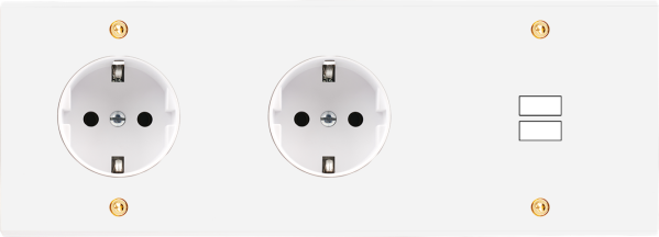 Façade confidence laiton blanc email triple horizontale prise schuko 2p+t prise schuko 2p+t ouverture pour chargeur double usb vis - Modelec - 337424-K
