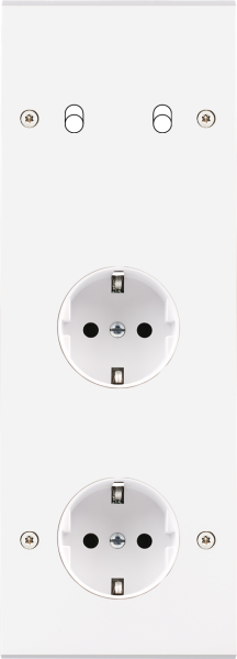 Façade confidence laiton blanc triple verticale 2 basculeurs 1 prise schuko 1 prise schuko à vis