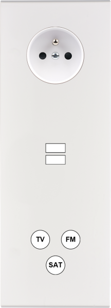 Façade confidence laiton blanc email triple verticale prise de courant 2p+t ouverture pour chargeur double usb 1 tv-fm-sat  - Modelec - 383424M