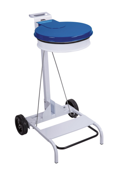 Porte sac rond mobile à pédale bleu