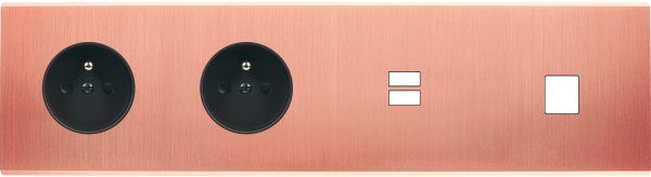 Façade confidence laiton cuivre satiné quadruple horizontale prise de courant 2p+t prise de courant 2p+t ouverture pour chargeur double usb 1 média  - Modelec - 438423M