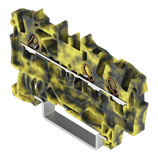 Borne de passage pour 3 conducteurs 1,5mm², gris foncé-jaune