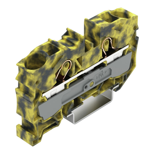 Borne de passage pour 2 conducteurs 10mm², gris foncé-jaune