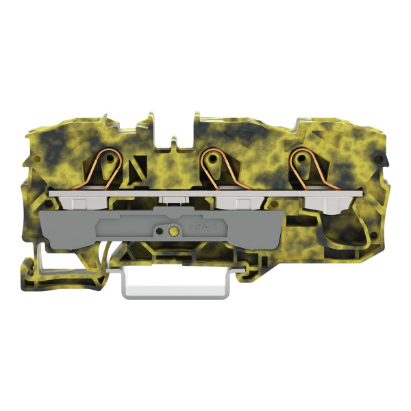 Borne de passage pour 3 conducteurs 10mm², gris foncé-jaune