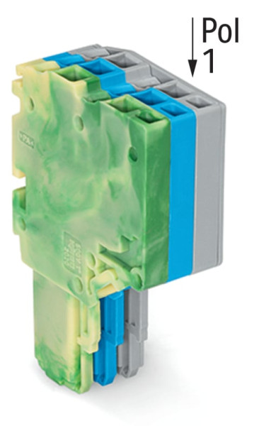 Connecteur femelle pour 2 conducteur ja-ve./bleu/gris