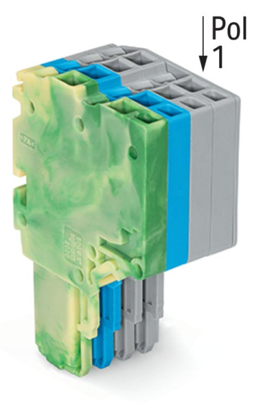 Connecteur femelle pour 2 conducteur ja-ve./bleu/gris