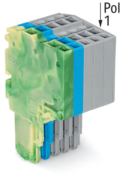 Connecteur femelle pour 2 conducteur ja-ve./bleu/gris