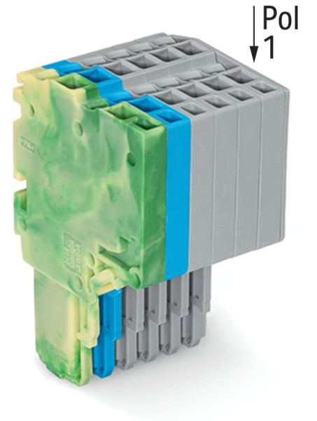 Connecteur femelle pour 2 conducteur ja-ve./bleu/gris