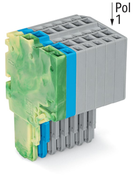Connecteur femelle pour 2 conducteur ja-ve./bleu/gris