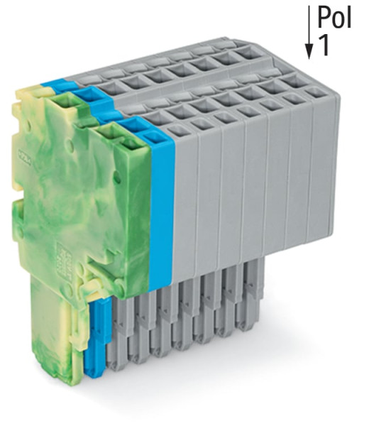 Connecteur femelle pour 2 conducteur ja-ve./bleu/gris