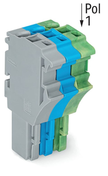 X-com's  : connecteur femelle 1c / 3 pôles / vert-jaune / bleu / gris - Wago - 2022103/000038