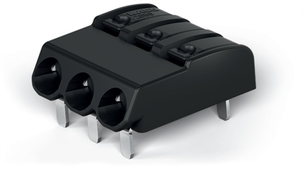 Borne pour circuits imprimés thr bouton-poussoir 0.75mm² pas 4 mm 3 pôles, noir