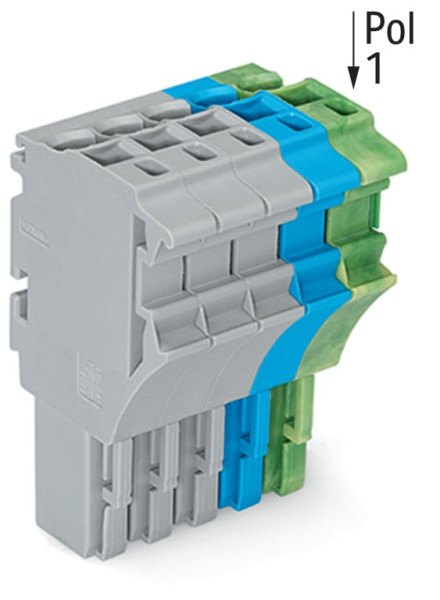 X-coms : connecteur femelle 1c / 5 pôles / vert-jaune / bleu / gris
