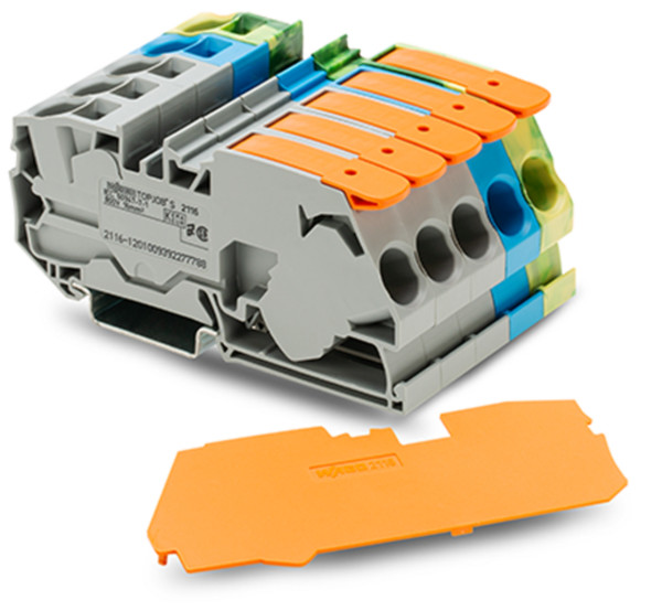 Kit pour courant triphasé avec plaque d'extrémité orange, gris/bleu/ja-ve