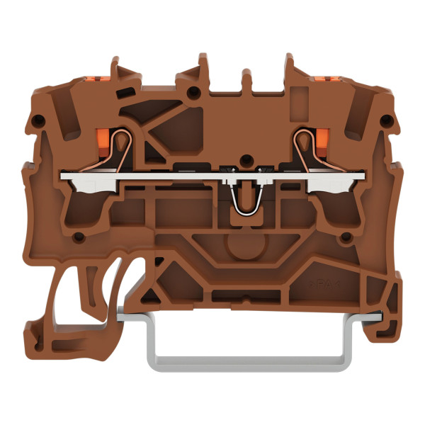 Borne de passage pour 2 conducteurs avec poussoir 2,5mm², marron