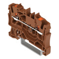 Borne de passage pour 2 conducteurs avec poussoir 2,5mm², marron