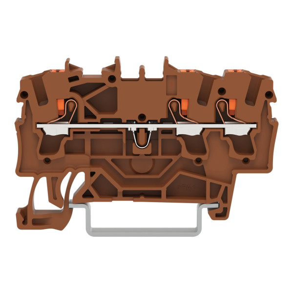 Borne de passage pour 3 conducteurs avec poussoir 2,5mm², marron