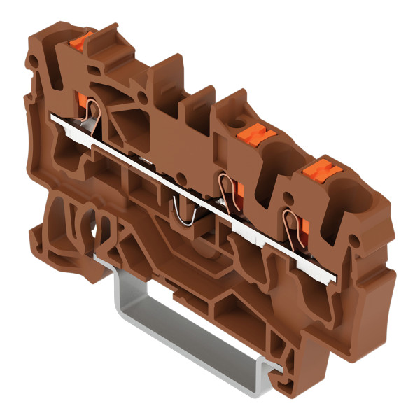Borne de passage pour 3 conducteurs avec poussoir 2,5mm², marron