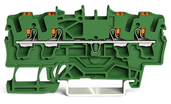 Borne de passage pour 4 conducteurs avec poussoir 2,5mm², vert