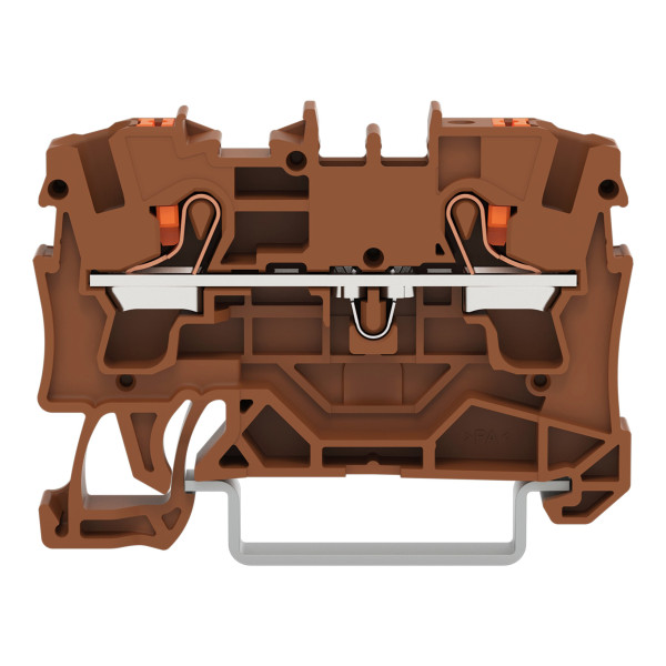 Borne de passage pour 2 conducteurs avec poussoir 4mm², marron