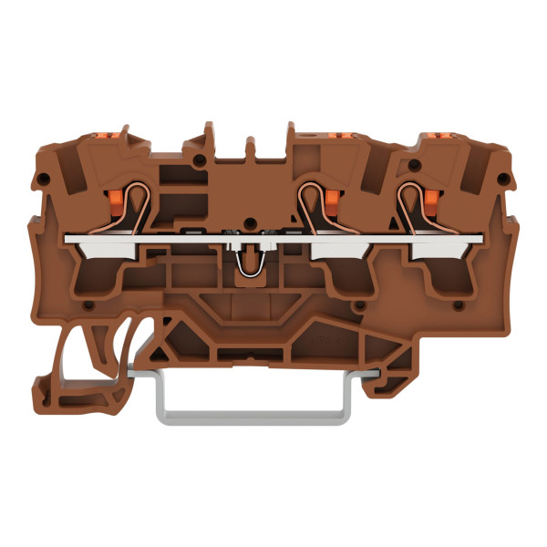 Borne de passage pour 3 conducteurs avec poussoir 4mm², marron