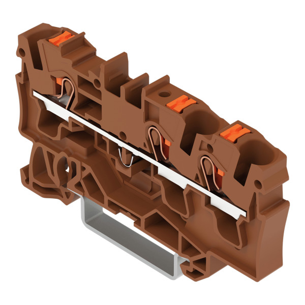 Borne de passage pour 3 conducteurs avec poussoir 4mm², marron
