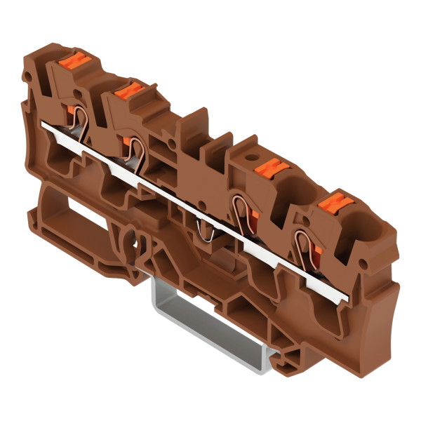 Borne de passage pour 4 conducteurs avec poussoir 4mm², marron