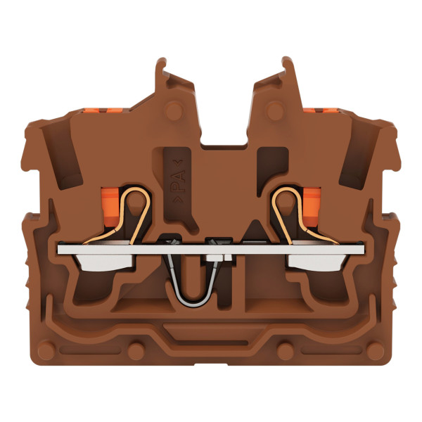 Mini-borne de passage pour 2 conduct avec poussoir 1mm², marron